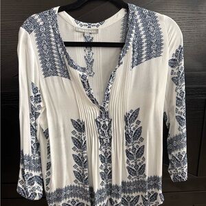 Daniel Rainn Navy and White Boho Blouse